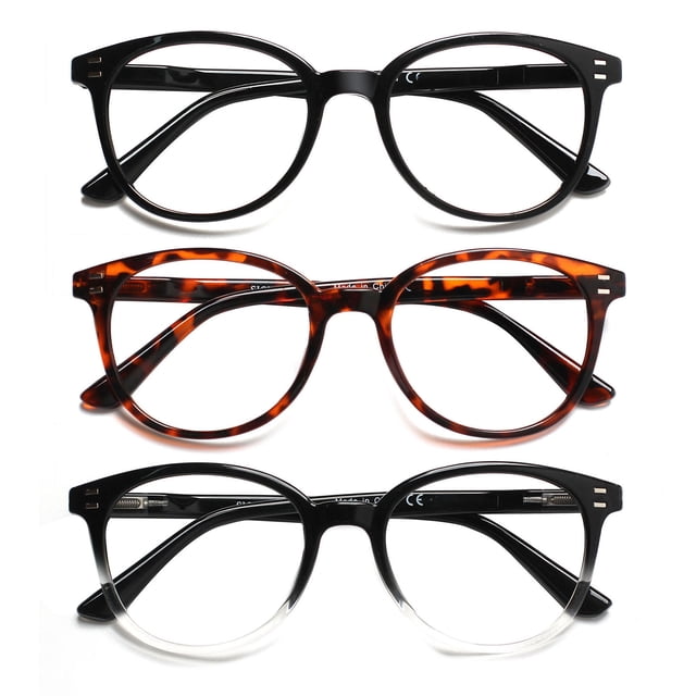 3 Pack Reading Glasses Stylish Spring Hinged Round Readers for Men and Women