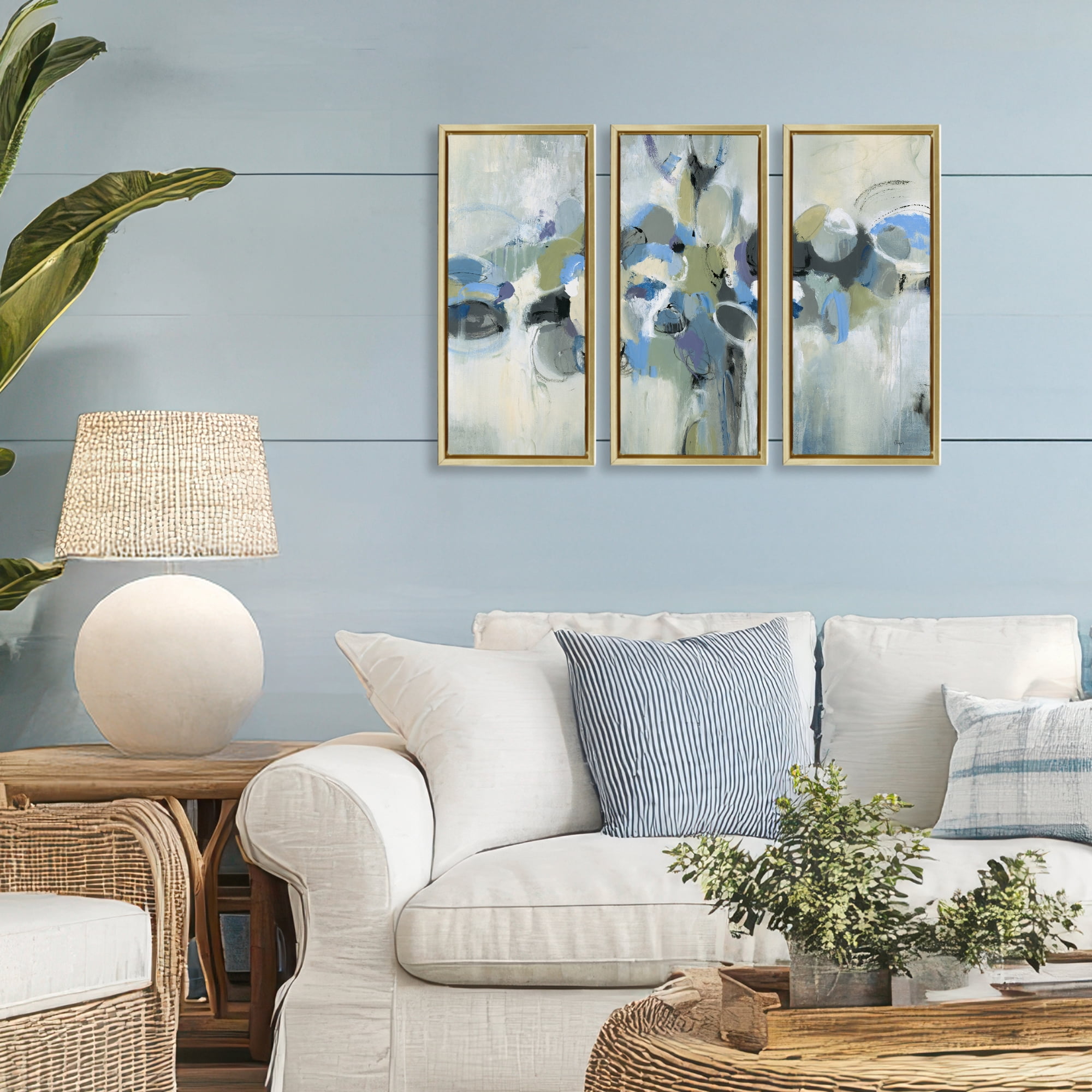 Stupell Industries Subdued Dappled Abstract 3 Piece Gold Framed Floater Canvas Set, design by Lisa Ridgers