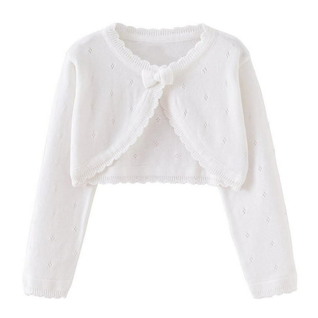 SROBPTY Girls Fall Cardigans, Children's Solid Round Neck Long Sleeve Knitted Cardigan Casual Woolen Jacket White 3 Years