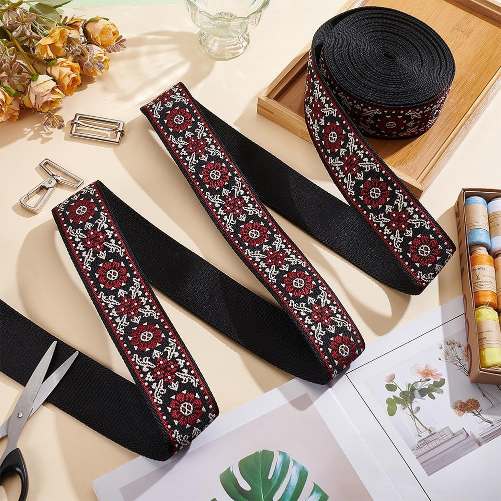 10Yards Vintage Jacquard Webbing Trim 2inch Embroidered Ribbon Boho Lace Trim Ethnic Floral Embroidery Webbing for DIY Clothing Accessories Sewing Crafting Home Decor