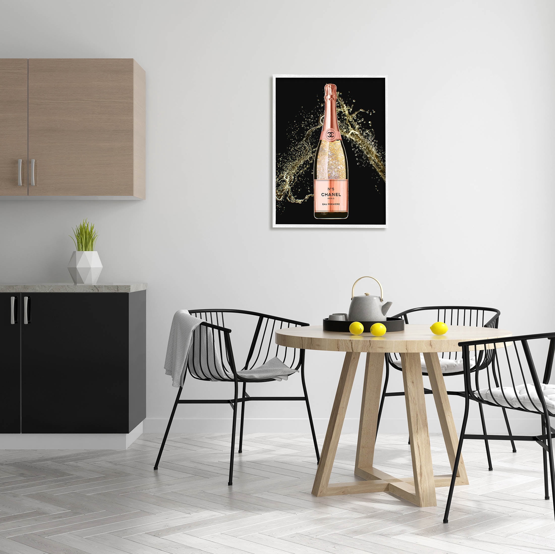 Stupell Industries Glam Fashion Champagne Bottle Splash Graphic Art White Framed Art Print Wall Art, Design by Ziwei Li
