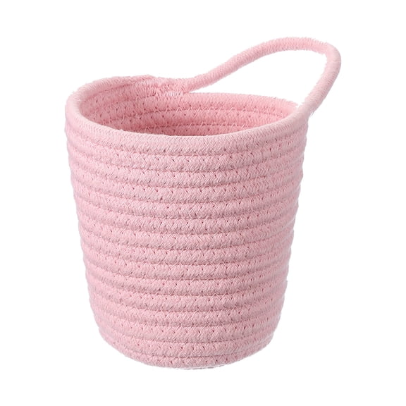 Uxcell Pink Small Cotton Rope Woven Storage Basket, Shelf Closet Storage Gift Woven Baskets Cute Nursery Box Bin Decor Organization Bin for Home Supply, Round with Handle, 5.6x5.6"