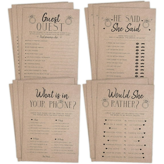 Bridal Shower Bachelorette Games Rustic Kraft Assorted Games 25 Games