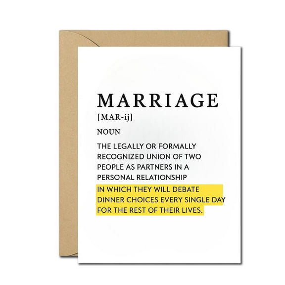 Humorous Marriage Definition Greeting Card - Blank Inside with Envelope - Perfect for Weddings, Anniversaries, or Just for Laughs