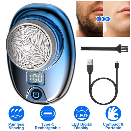 Moclever Electric Beard Trimmer for Men Type-C Rechargeable Portable Electric Shaver with LED Digital Display Gifts for Men Husband Father Blue