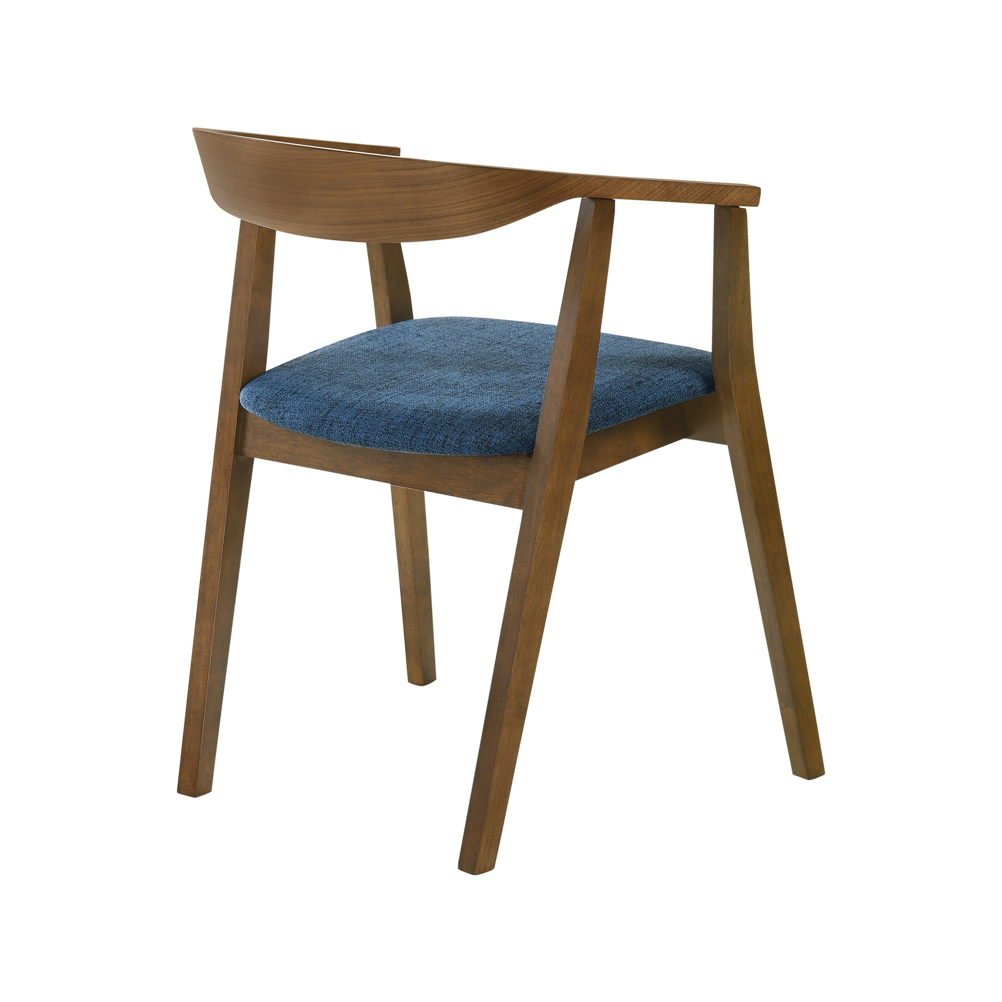 Santana Wood Dining Chair in Walnut Finish with Blue Fabric - Set of 6