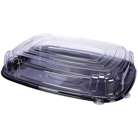 WNA CaterLine Contours PETE Rectangle Black Tray and Clear Lid Set, 17 x 13 x 3 inch -- 25 sets per case.