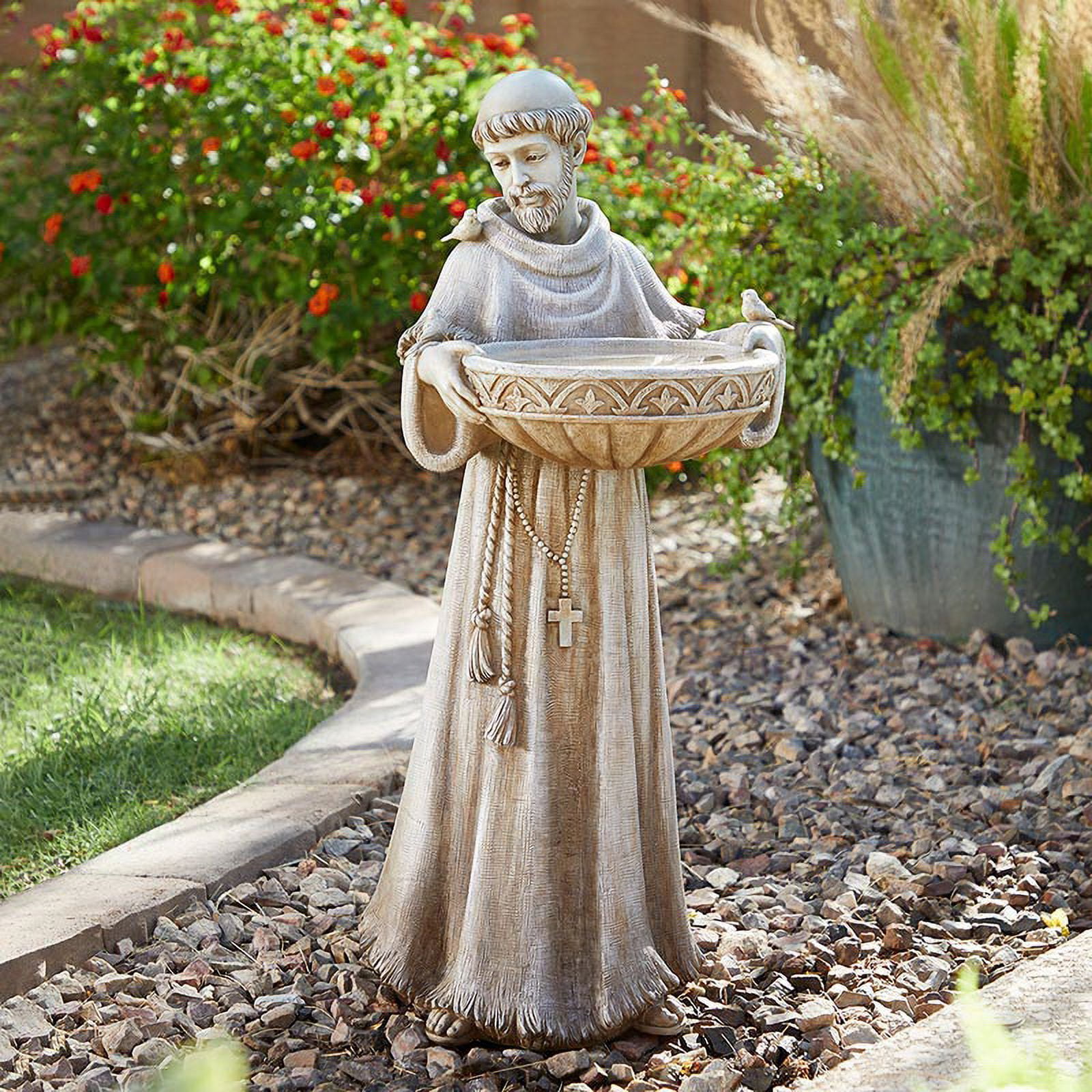 Saint Francis Bird Bath & Feeder Statue – 24-Inch Outdoor Garden Décor