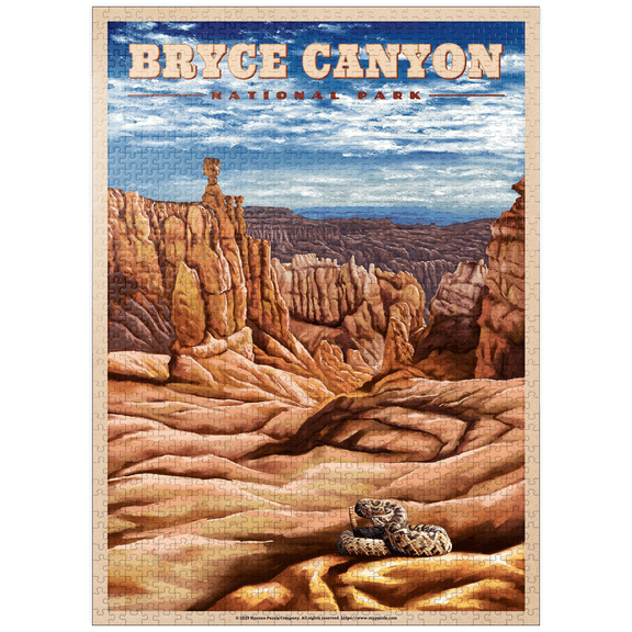 MyPuzzle - Bryce Canyon National Park - Pillars Of Stone, Vintage Travel Poster - Premium 1000 Piece Jigsaw Puzzle for Adults