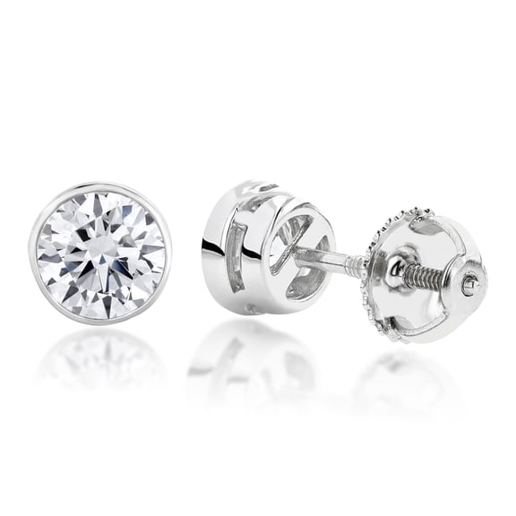 Ladies Platinum Bezel Set Natural Diamond Stud Earrings Round Cut (0.75 Ctw,G-H Color)