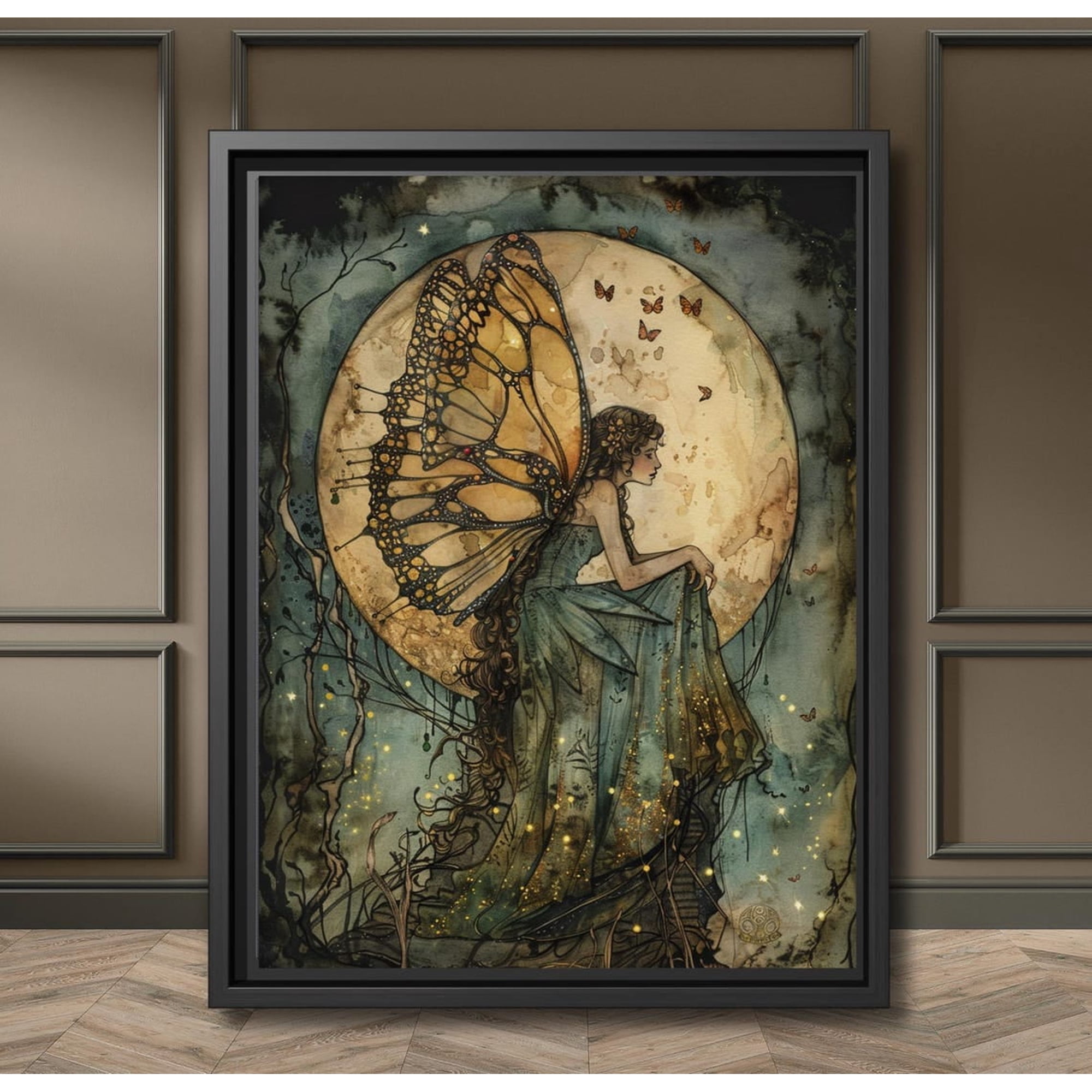 Fairy Moon Whimsical Forest Butterfly Winged Nursery Wall Art, Unframed Paper Poster 8x10in