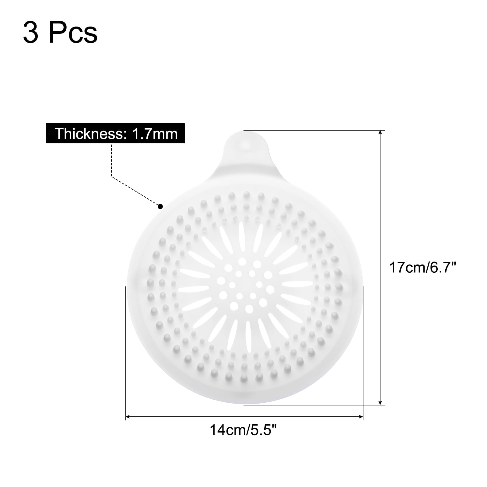 Unique Bargains Shower Drain Hair Catcher Round Cover with Anti-slip Point 5.5" White 3Pcs