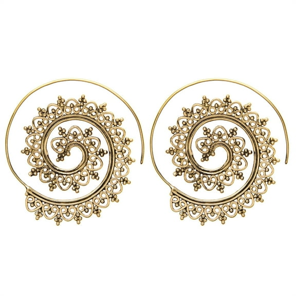 81stgeneration Women's Brass Gold Tone Indian Swirl Dotwork Spiral Ethnic Tribal Earrings