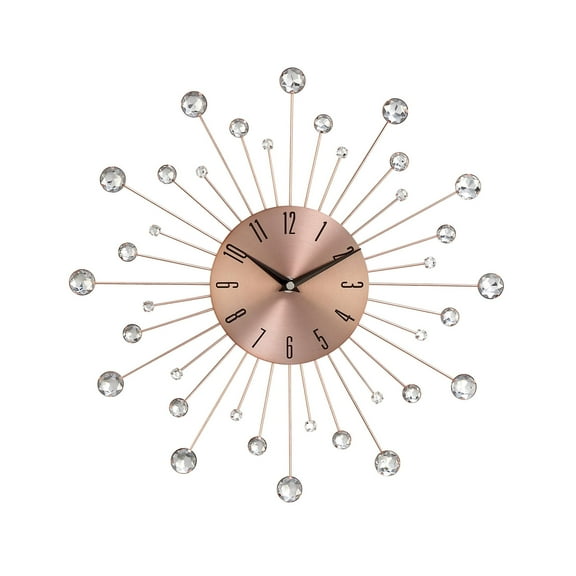 DecMode 15" Copper Metal Starburst Wall Clock with Crystal Accents