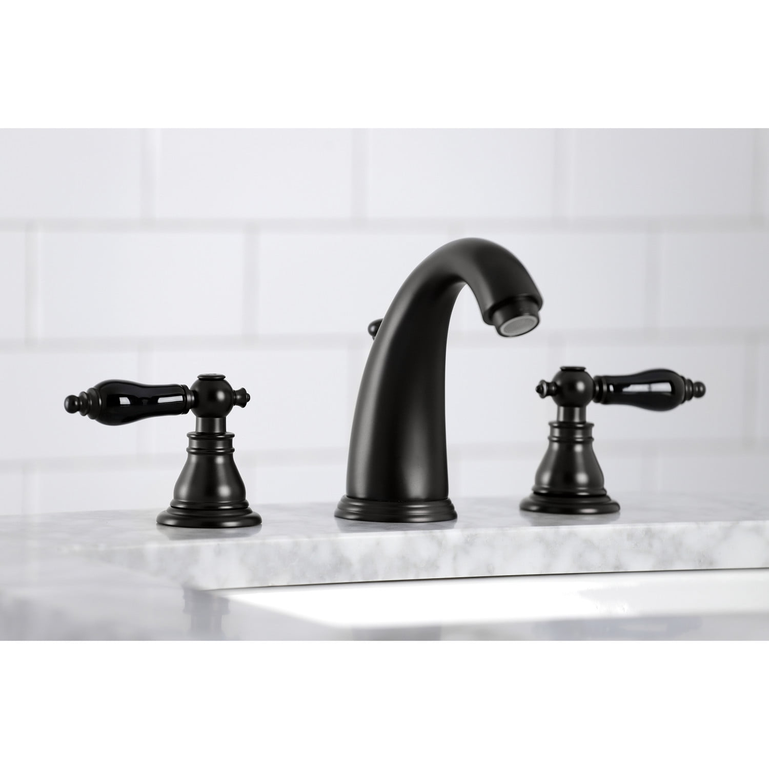 Kingston Brass KB980AKL Duchess Widespread Bathroom Faucet with Plastic Pop-Up, Matte Black
