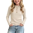 thumbnail image 2 of Sakuulaan Girls Long Sleeve Tops,Ribbed Knit Ruffle Neck Lace Button Fall Winter School Casual Shirt, 2 of 6