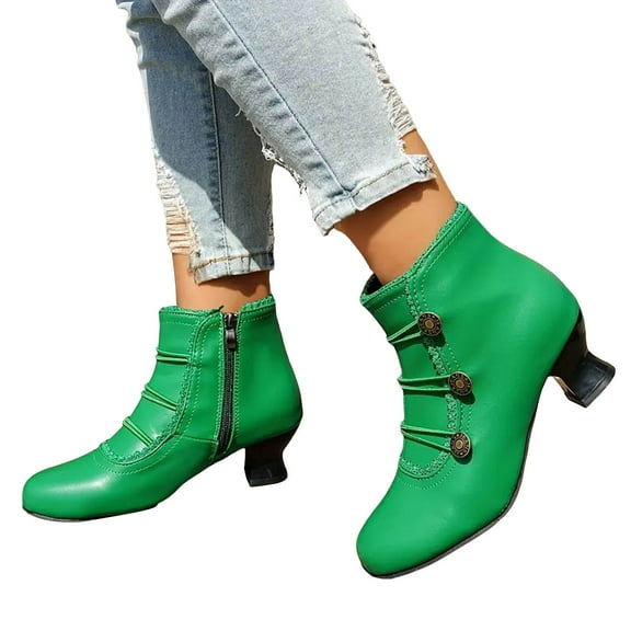 Womens Vintage Leather Ankle Boots Fashion Kitten Heel Classic Pointed Toe Dress Short Booties