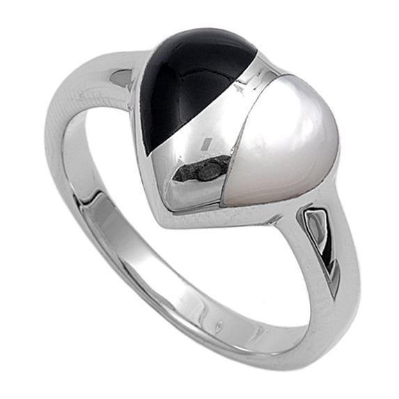 Sterling Silver Women's Simulated Pearl Simulated Black Onyx Ring Band 12mm CZ Female Size 7