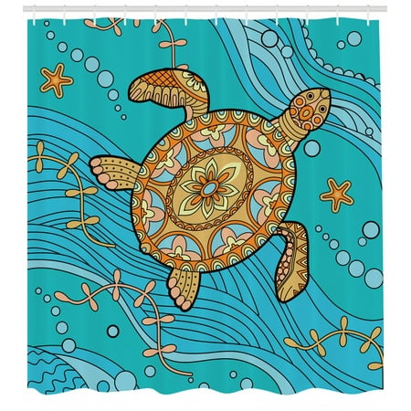 Turtle Shower Curtain Doodle Of Sea Turtle On Water Surface