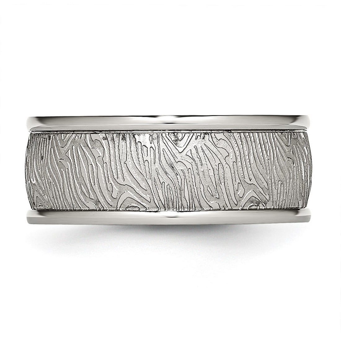 Stainless Steel Polished 9mm Textured Rounded Edge Ring Size 9.5 Ring for Women