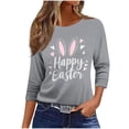 thumbnail image 7 of asdoklhq Easter Tops for Women 2026 Striped Women's Fashion Carnival Printed T-shirt 3/4 Sleeves Blouse Round Neck Casual Top Gray 3X, 7 of 7