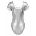 thumbnail image 6 of ZDHoor Women's Shiny Metallic PVC Leather Ballet Leotard Gymnastics Bodysuit Short Sleeve Unitard Tops Silver S, 6 of 7