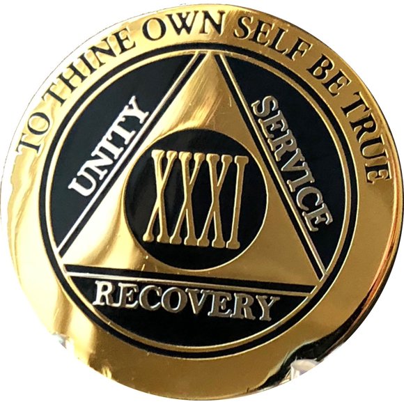 RecoveryChip 31 Year AA Medallion Elegant Black Gold Silver Bi-Plated Alcoholics Anonymous Chip