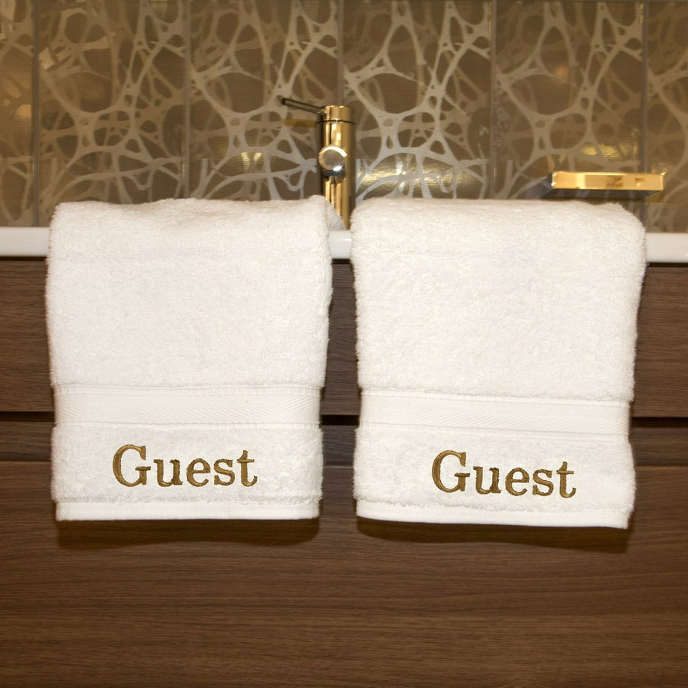 Luxury Home Hotel & Spa Guest Embroidered Turkish Cotton Hand Towels Set of 2