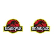 Jurassic Park Movie Logo - (2-Pack) - Iron-On or Sew-On Embroidered Patch Novelty Applique - Costume Cosplay Dinosaur Fossils Extinct Park Ranger InGen Isla Nublar - Retro Vintage - Vacation Travel