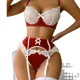 thumbnail image 1 of Ellolace-Conjunto de lencería de encaje para dama, ropa interior con medias de lazo, bragas con bolas de pelo transparentes, conjuntos exóticos sensuales de lujo, 1 of 5