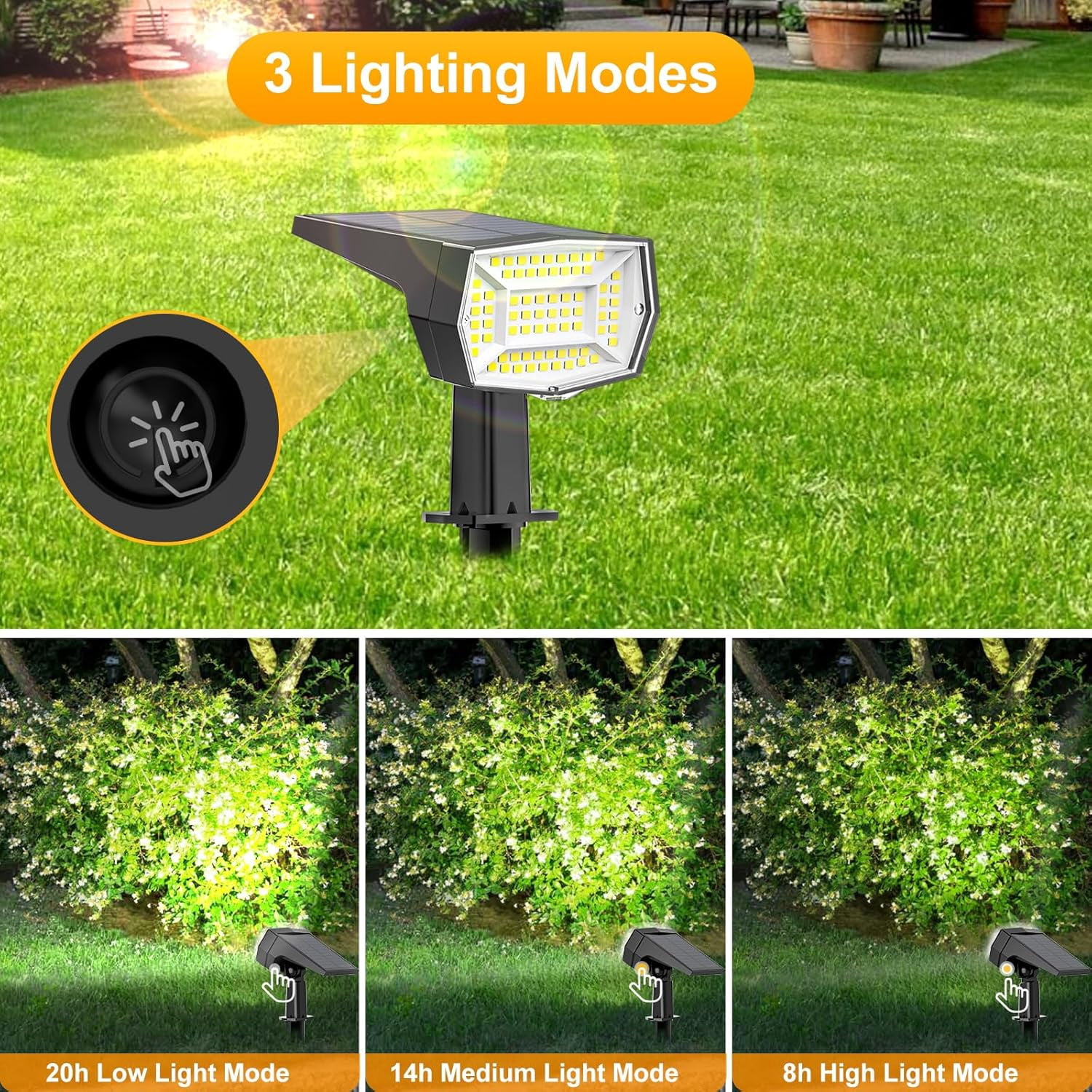 72 LEDs Solar Spot Lights Outdoor Waterproof, 3 Modes Landscape Spotlights, Dusk to Dawn Solar Powered Flood Wall Lights for Outside, Solar Garden Lights for Yard Porch 6 Pack (Cool White)