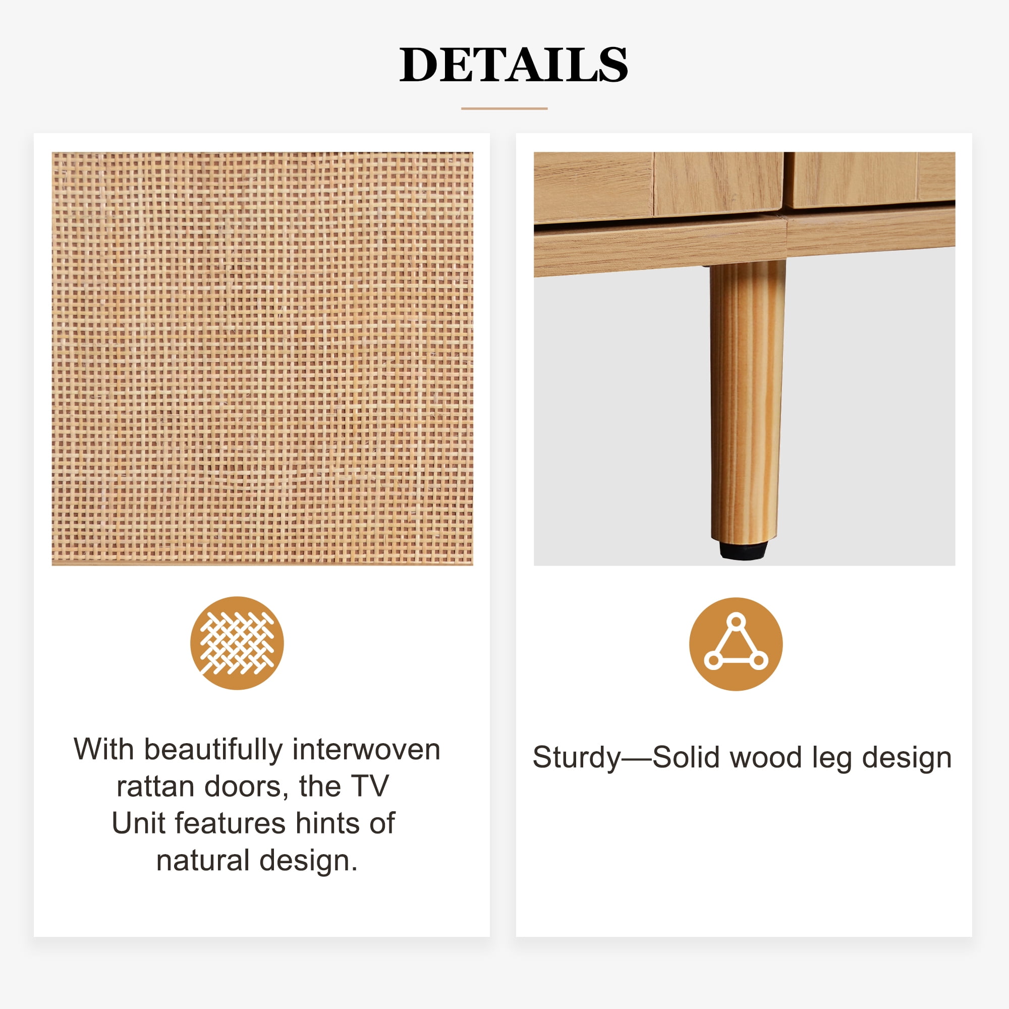 Aukfa Rattan TV Stand for TVs up to 85", Farmhouse Media Console for Living Room Bedroom,Natural