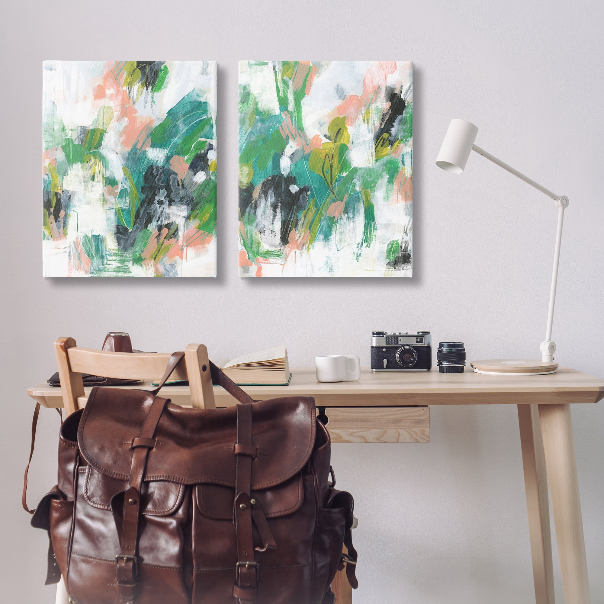 Stupell Industries Green Abstract Layers Abstract Painting Wrapped Canvas Art Print Wall Art, 24 x 30, Set of 2