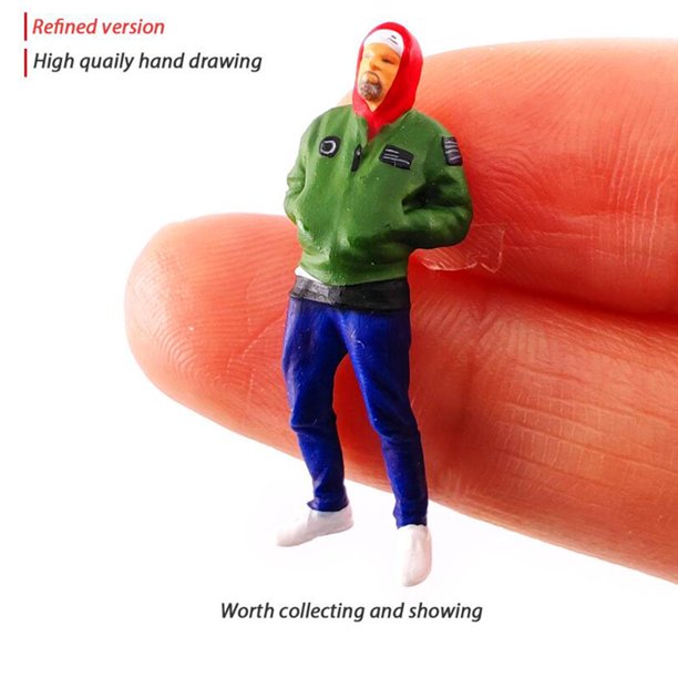 Figuras pintadas a mano a escala 1/64, diorama de motocicleta con barba, proyectos de bricolaje, miniaturas, arquitectura, maqueta, maqueta de personaje, juguete verde