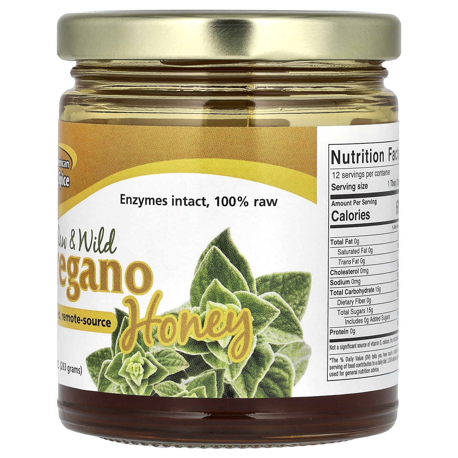 North American Herb & Spice Raw & Wild Oregano Honey, 10 oz (283 g)