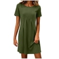 thumbnail image 2 of Noric Women's Summer Casual Short Sleeve Dress Solid Color Crew Neck Pleated Beach Vacation T-Shirt Dresses, 2 of 7