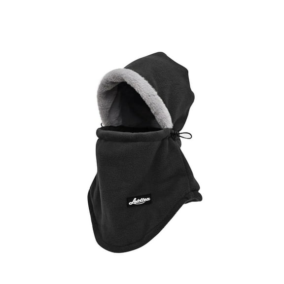 Xfvqtps Unisex 3 in 1 Beanie Neck Scarf and Mask Fleece Plush Brim Furry Solid Color Simplicity Adjustable Drawstring Thickened Windproof Coldproof Warm Outdoor Cycling Winter Headband Cap Black