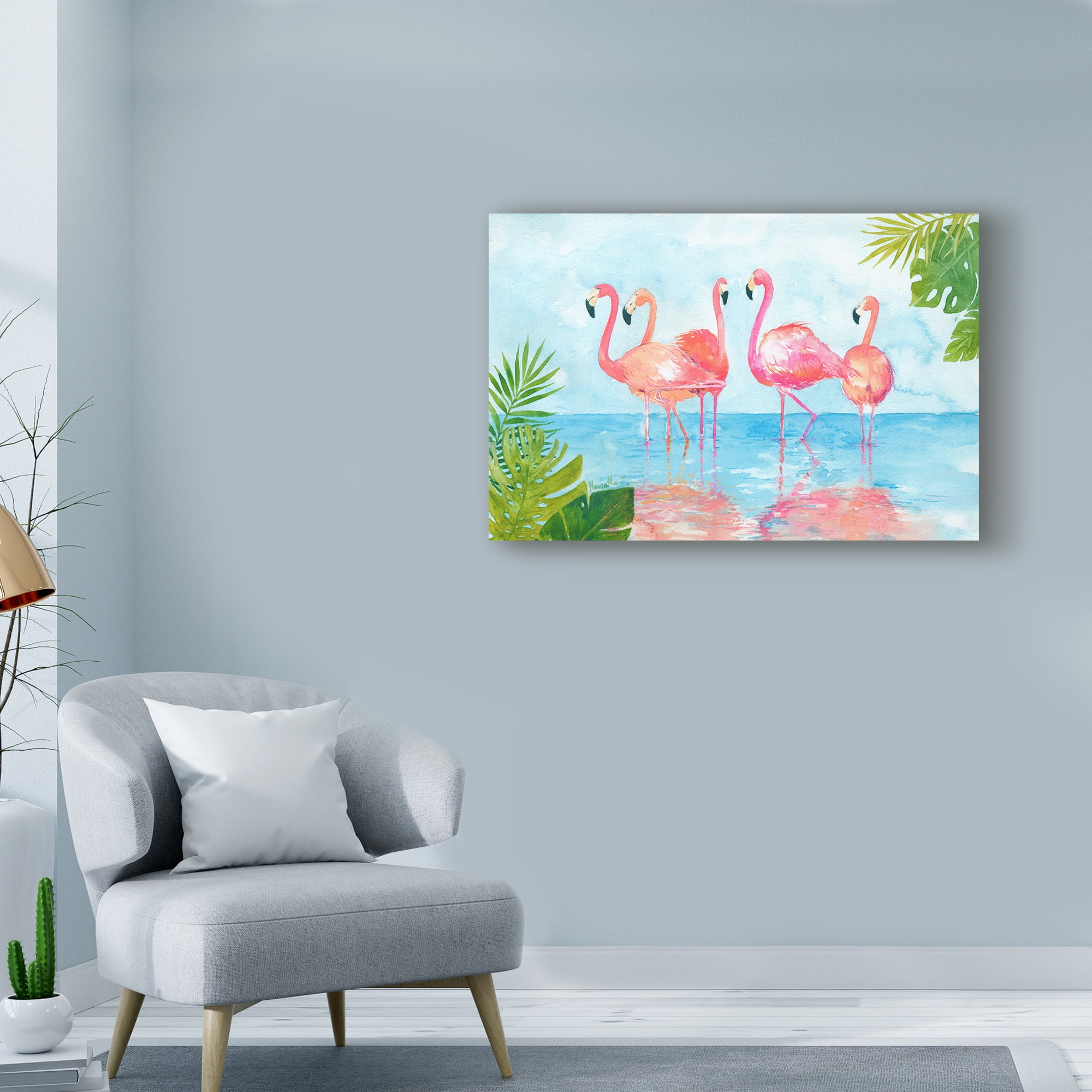 Trademark Fine Art 'Flamingos And Leaves' Canvas Art by Marietta Cohen Art And Design