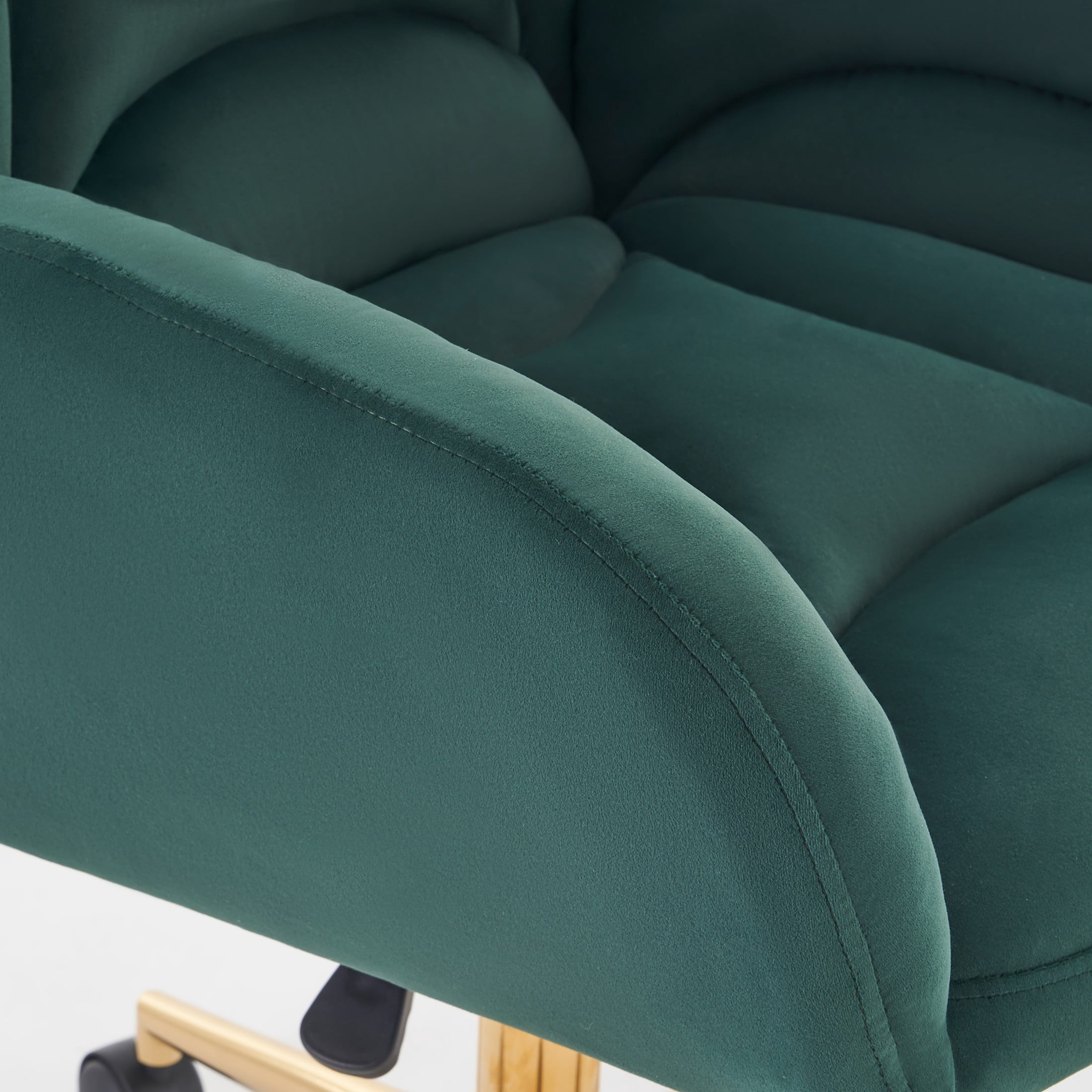 Noble House Rostin Velvet Swivel Home Office Chair, Ergonomic Makeup Vanity Seat with Adjustable Gold Base, Green