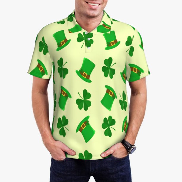 Fotbe St. Patrick's Day Camiseta Polo de Golf para Hombre con Estampado – Camisa Deportiva Transpirable con Cuello Abotonado-X-Large