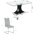 thumbnail image 3 of Sumdeal 63" rectangle Modern Glass Top Dining Room Table Sets for 4,Glass Dining Table with 4 PU leather C-Shape Chairs with Handle, 1 Black Base Glass Table and 4 Light Gray Chairs, 3 of 10