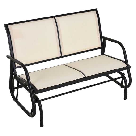 2-Person Glider Bench - Outdoor Swing Chair Loveseat - Beige Steel Frame Patio Glider for Porch & Yard - Comfortable Mesh Rocker