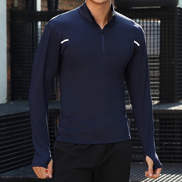 pstuiky mangas largas para hombre, Camisa deportiva de manga larga con cuello alto y cremallera de color liso para hombre, transpirable y ligera. camisetas de hombre xxxl