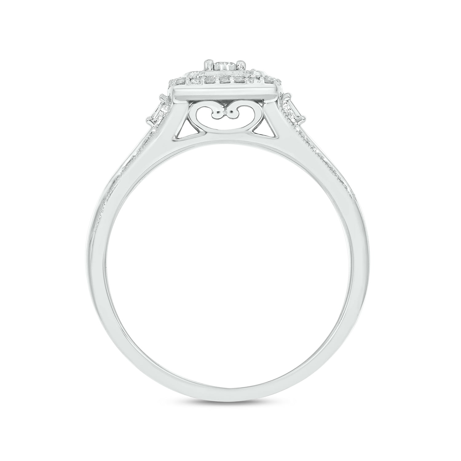1/3cttw Diamond Square Halo Engagement Ring with Matching Diamond Wedding Band for Women in 925 Sterling Silver, Women's Silver Square Wedding Ring Set with Halo and Diamond Accented Bands