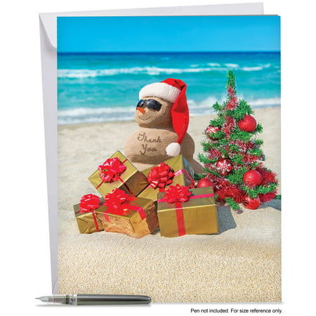 J6651EXTB Extra Large Merry Christmas Greeting Card: 'Season's Beachin' Thank You' Featuring Various Holdiday Greetings from Sunny Beaches Around the World, Greeting Card with Envelope by The Best