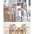 thumbnail image 5 of Summer Flamingo Bar Stool Covers Set of 4, Tropical Plants Botanical Blue Ombre Wood Stretch Bar Chair Covers with Backs, Removable Pub Counter Height Chair Cover for Kitchen Dining Room Cafe, 5 of 7
