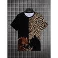 thumbnail image 3 of Black and yellow leopard print splicing cheetah silhouette men's short-sleeved T-shirt, personalized animal element printed trendy top, summer high street fried street models, 3 of 8
