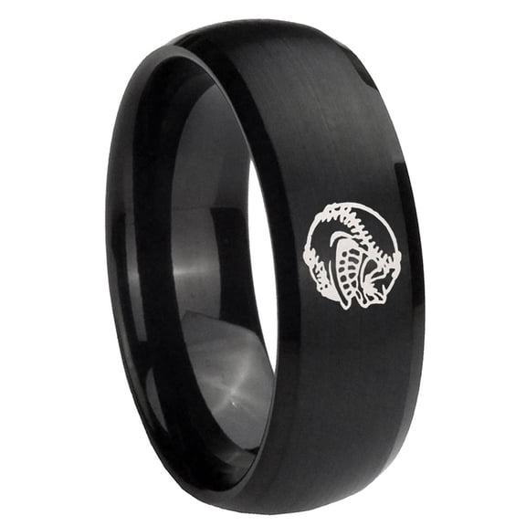 Angry Baseball Dome Brush Black Polish Edge Men's Ring 10MM