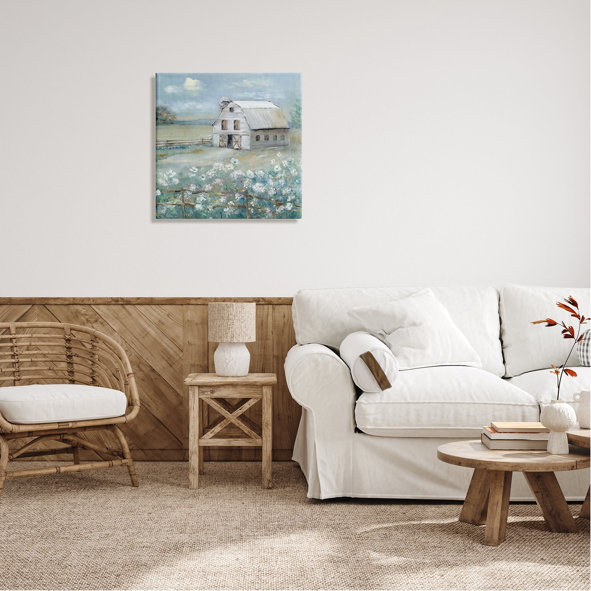 Stupell Industries Barn in Floral Meadow Landscape Painting Gallery Wrapped Canvas Art Print Wall Art, 24 x 24