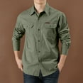 thumbnail image 2 of BiZtdJrK Mens Casual Button Down Cargo Shirts with 2 Pockets Long Sleeve Fapel Work Shirt Solid Color Camping Hiking Shirts Vacation Tops Army Green L Ofertas Flash Del Dia, 2 of 5